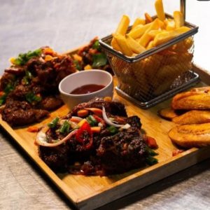 Charcoal Grilled Steak Platter with Fries & Plantain